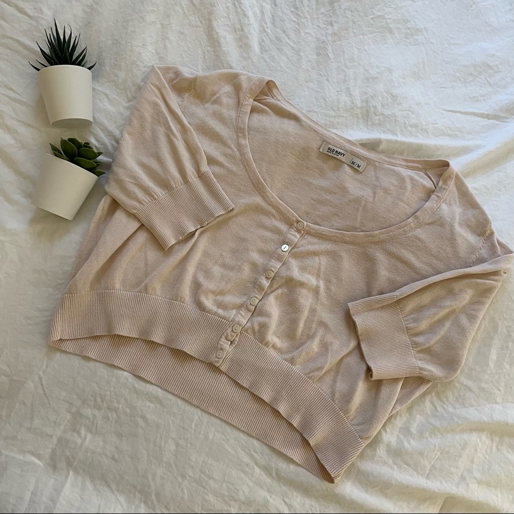 Cream Half Sleeve Cropped Cardigan Size: M